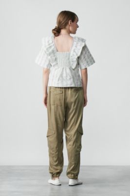 GANNI(ガニー)のStripe Seersucker Ruffle Blouse通販