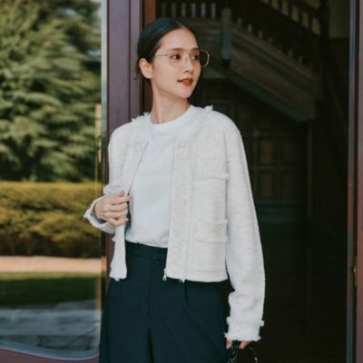 新品タグ付　ピンキー＆ダイアン　ノーカラージャケット　ホワイト　白　38　M ◇オックスノーカラージャケット（0315150316