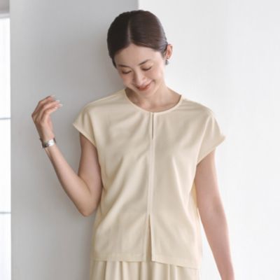 上品なＴブラウスで、白Ｔとはひと味違った女性らしさを　【接触冷感】【洗える】渾身のとろみ前後2WAYトップス