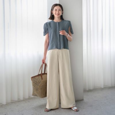 夏のワンツーコーデが決まる、スタイルアップ力にも注目！　【高垣麗子さんコラボ】【接触冷感】【洗える】脚長見えハイウエストワイドパンツ
