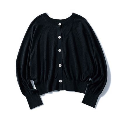【新品】UAグリーンレーベル クルーネックシアーカーディガン　ウォッシャブル 黒 UNITED ARROWS LTD. OUTLET｜シアー クルーネック カーディガン