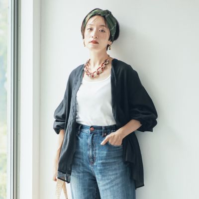 12closet 【洗える】涼しい長袖ピンタックブラウス ブラック LEE掲載 12closet(トゥエルブクローゼット)の【洗える】涼しい長袖