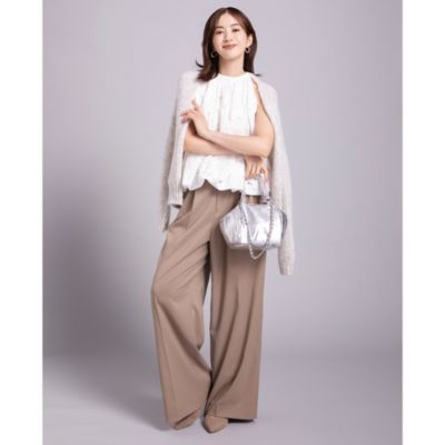 サスペンダーは取りはずしが可能！バランスよく着られるダブルタックのワイドパンツ　【徳原文子さんコラボ】サスペンダーつきタックパンツ