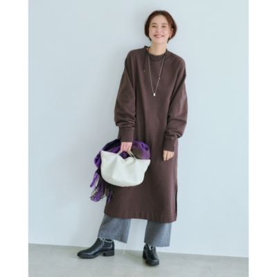 専用 12closet【洗える】裏毛スウェット×サテンコンビワンピース グレー fifth 【サイズ展開あり】裏起毛ソフトスウェットマーメイドワンピース