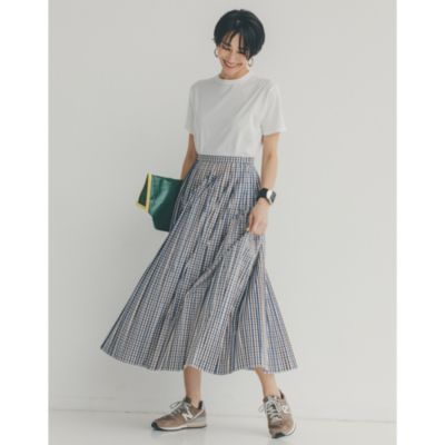 MADISONBLUE PLEATEDLONG SK M.GINGHAM