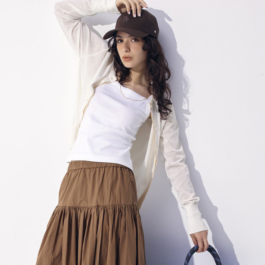 suadeo(スアデオ)/配色シアーニットカーディガン