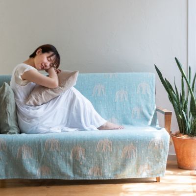 KLIPPAN・リネン&シュニールコットン ・birds in the snoｗ KLIPPAN(クリッパン)の【mina perhonen】リネン＆シュニールコットン