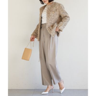 定価3.5万 Whim Gazette モヘヤ混　ツイードジャケット 白 金釦 Whim Gazette(ウィム ガゼット)のツイードノーカラージャケット
