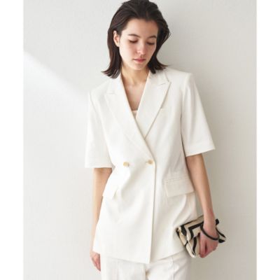 超美品☆【Whim Gazette】リネンストレッチハーフスリーブジャケット Whim Gazette(ウィム ガゼット)のリネンストレッチハーフ