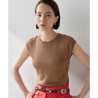 【完売品】ウィムガゼット　シルクリネンリブショートスリーブニット Whim Gazette(ウィム ガゼット)のシルクリネンリブショート
