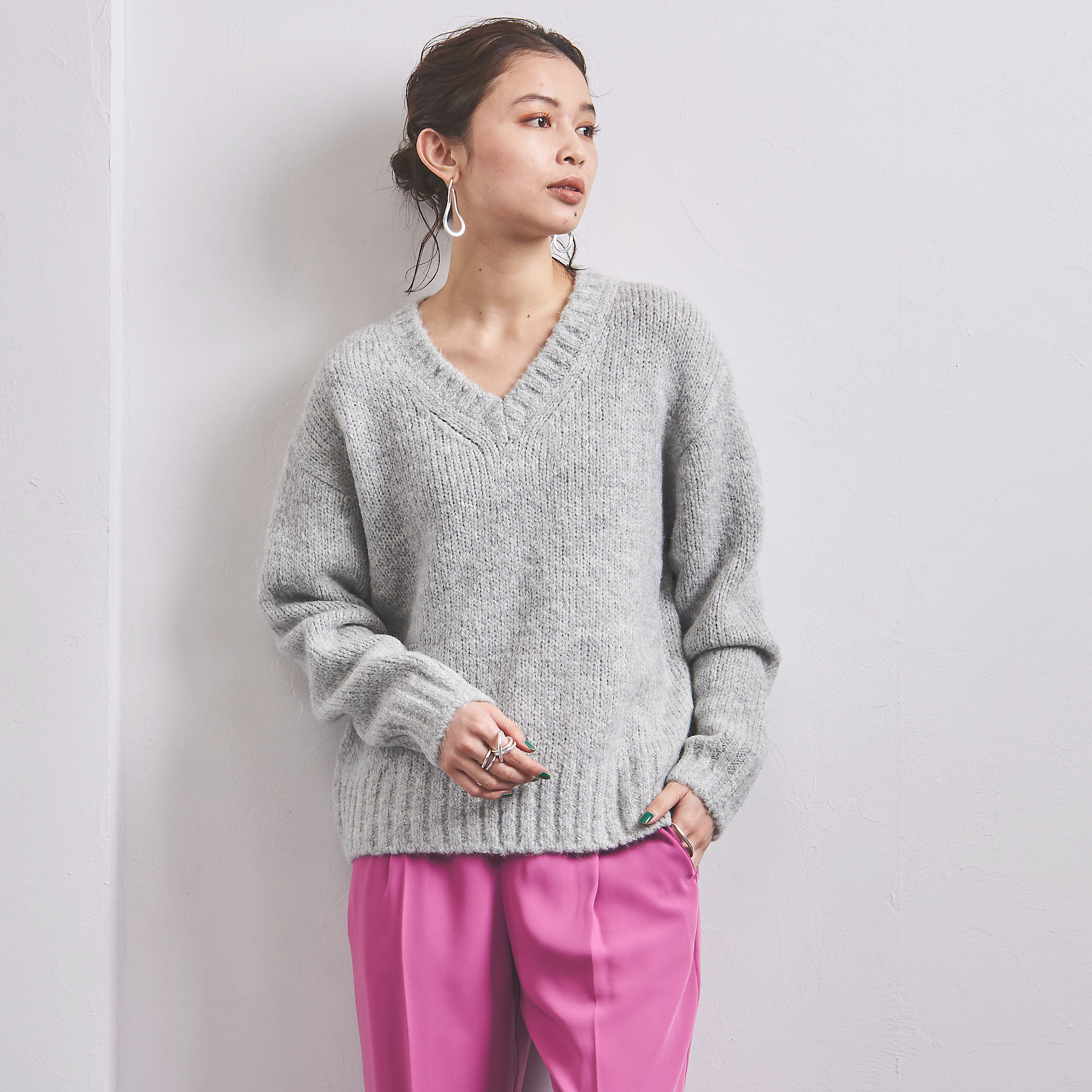 UNITED ARROWS<UNITED ARROWS>/MLNG Vネック ニット W †/¥18,700