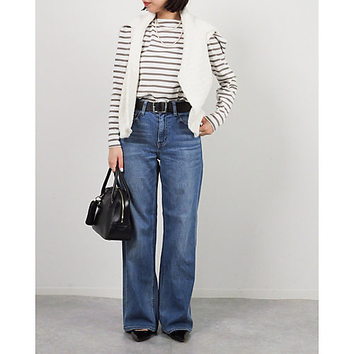 身長152cm ホワイト×ベージュボーダー/F