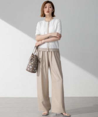 ユニークパターン ワイドパンツ グレー ベージュ 23区(ニジュウサンク)の【接触冷感/UVカット/洗える】ドライスラブ