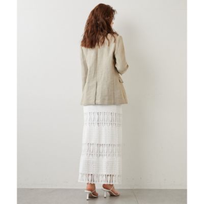 4544【美品】ウィムガゼット　ノーカラージャケット リネン混　ベージュ 4544【美品】ウィムガゼット ノーカラージャケット リネン混