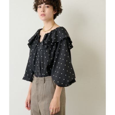 美品★whim gazette ポプリンフリルブラウス M241012-8 ポプリンフリルブラウス | Whim Gazette(ウィム ガゼット