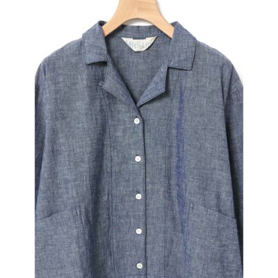 MidiUmi ミディウミ　シャツジャケット　シャンブレー　コットン　ショート丈 MidiUmi(ミディウミ)のシャンブレーシャツジャケット通販