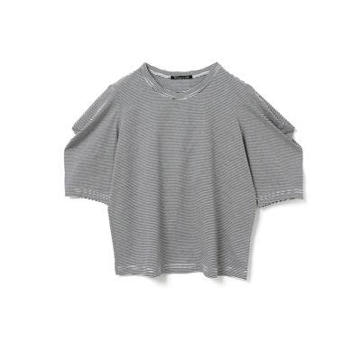 mizuiro ind / ミズイロインド mizuiro ind ボーダードレープスリーブTシャツ mizuiro ind(ミズイロインド)のボーダードレープスリーブTシャツ