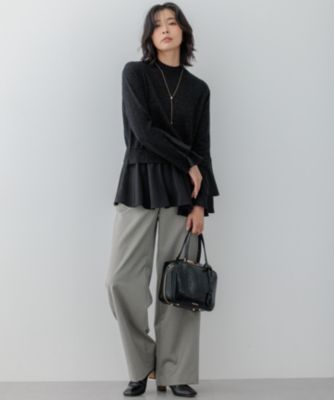 美品 23区 Oggiコラボ 大きいサイズ 44 フレアサテン コンビラメニット 23区(ニジュウサンク)の【23区×Oggiコラボ】フレアサテンコンビ