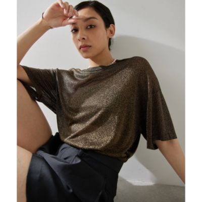 現行　ウィムガゼット　2025　ラメニットTEE 　ベージュ　五分袖　Mサイズ 現行 ウィムガゼット 2025 ラメニットTEE ベージュ 五分袖 M