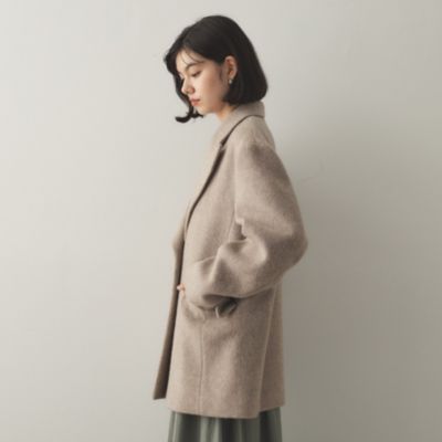 マフラー付き》ウール混ノーカラーコート（ノーカラーコート