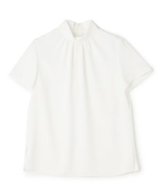 極美品ベイジBEIGE.洗えるEVA ハイネックハーフスリーブブラウス BEIGE，(ベイジ)の【洗える】EVA / ハイネックハーフスリーブ