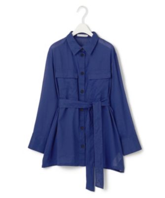 美品 ICB 上質 ラミー コットン 洗える ベルト付 シアーシャツ L ブルー 美品 ICB 上質 ラミー コットン 洗える ベルト付 シアーシャツ L