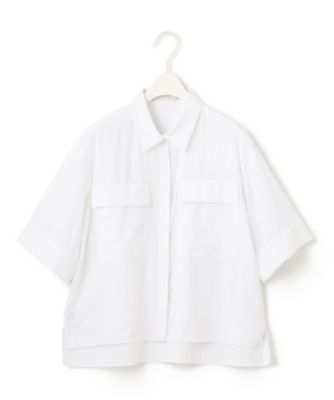icb T/Rドライリネン クロップドシャツ 4 白 新品 ICB(アイシービー)の【洗える】T/Rドライリネン クロップドシャツ通販