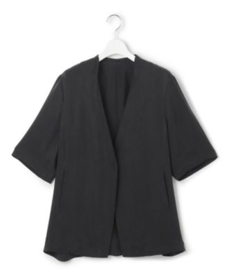 23区新品未使用接触冷感性/洗えるフィブリルツイル ハーフスリーブ ジャケット 23区 L(ニジュウサンク エル)の【接触冷感性/洗える】フィブリル
