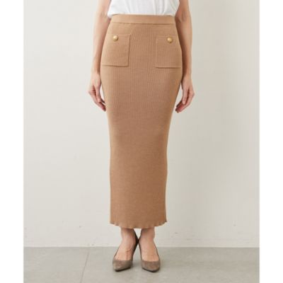 ウィムガゼット【美品】ニットフィットスカート リブ タイトスカート ウィムガゼット Whim Gazette ニットフィットスカート （brown