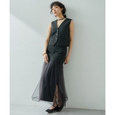 ウィムガゼット　チュール切り替えロングスカート　ブラック　36 黒　ふんわり上品 Whim Gazette（ウィムガゼット）の「チュール切り替えスカート
