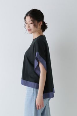 ◆新品未使用◆ HUMAN WOMAN 異素材コンビカットソー ネイビー human woman(ヒューマン ウーマン)の◇異素材コンビカットソー