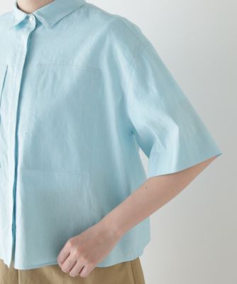 ヒューマンウーマン（human woman）/◆コットンリネンシャンブレーハーフスリーブボックスシャツ human woman(ヒューマン ウーマン)の◇コットンリネンシャンブレー