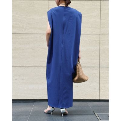 匿名＊イーバイエクラ　華奢見えギャザーワンピース　ブルー　着やせ　美品　オフィス 匿名＊イーバイエクラ 華奢見えギャザーワンピース ブルー 着