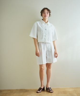 #Newans〈花乃まりあさんコラボ〉クロップドシャツジャケット Newans(ハッシュニュアンス)の【シワになりにくい】〈花乃まりあ