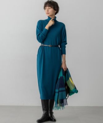 美品⁑スピックアンドスパン　カシミヤ混　フーディニットロングワンピース　ネイビー 美品⁑スピックアンドスパン カシミヤ混 フーディニットロング