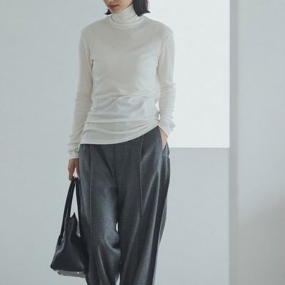 ドレスハーセルフ　カットソー/シルクリブ ハイネック　チャコール DRESS HERSELF(ドレスハーセルフ)のカットソー／シルクリブ ハイネック