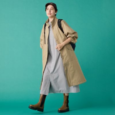 【美品】TICCA ティッカ　ノーカラーシャツワンピース　カーキ　ウール TICCA(ティッカ)のハーブノーカラー半袖シャツワンンピース通販