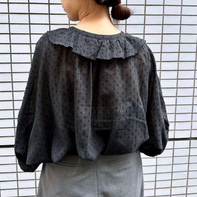 12closet 【石上美津江さんコラボ】【洗える】コットンカットボイル衿フリルブラウス