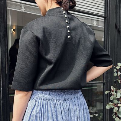 12closet(トゥエルブクローゼット)の【福田麻琴さんコラボ】【洗える】後ろパールボタンモックネックニット通販 | 集英社HAPPY PLUS  STORE