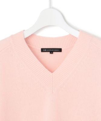Maglia Plus カシミヤ混 畦編み Vネック オーバー ニット ピンク