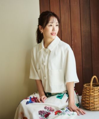 #Newans〈花乃まりあさんコラボ〉クロップドシャツジャケット Newans(ハッシュニュアンス)の【シワになりにくい】〈花乃まりあ