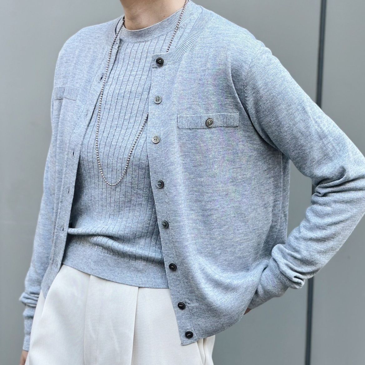 ラメフェイクポケット付きカーディガン