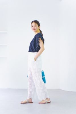 クリンクルsheer cotton 3D embroidery pants 25E80160-91CA-42A0-8F0B-