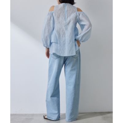 Whim Gazette The Pause✨ジャガードフレアブラウス　ホワイト Whim Gazette(ウィム ガゼット)の【THE PAUSE】ジャガードフレア