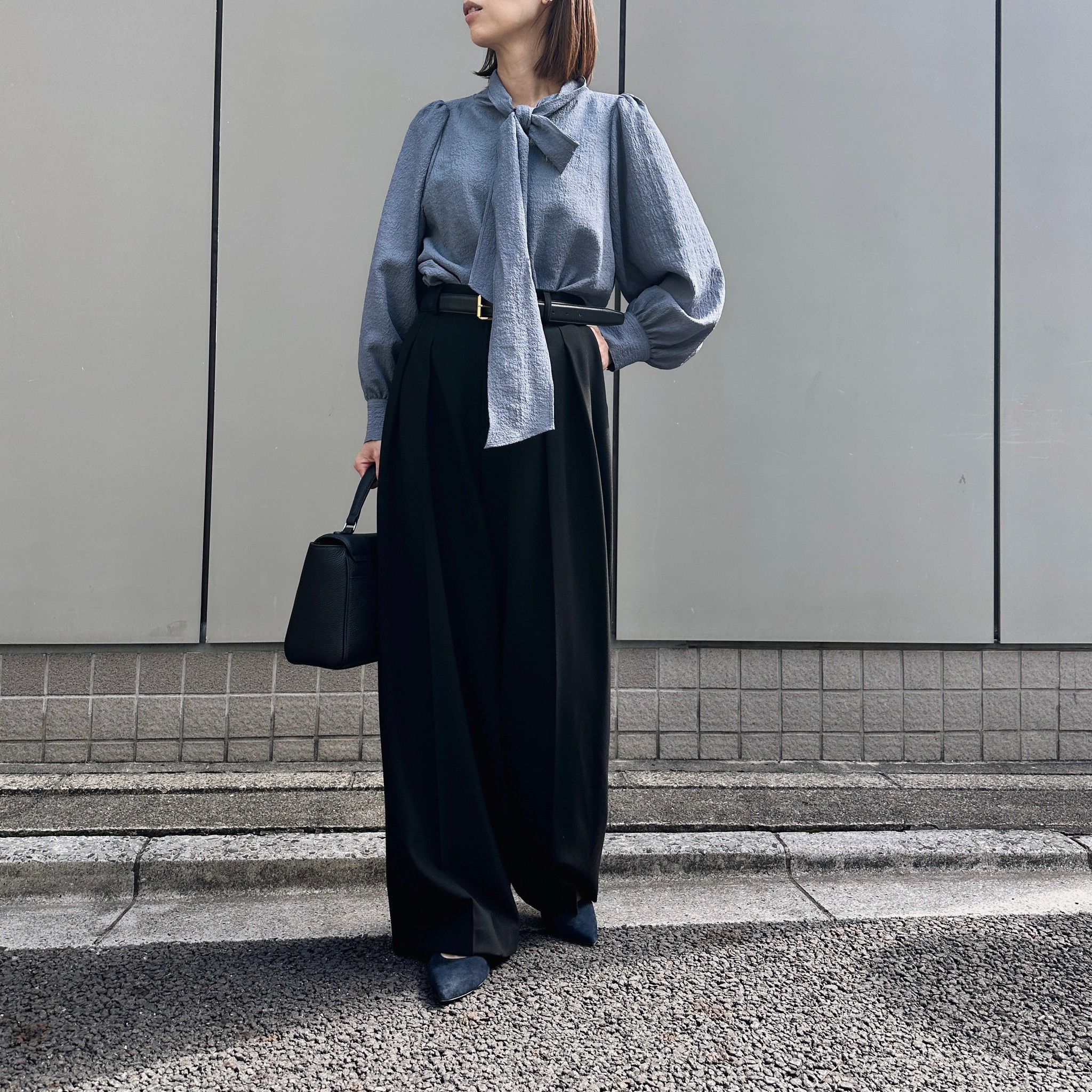 【徳原文子さんコラボ】シボ感ボウタイブラウス