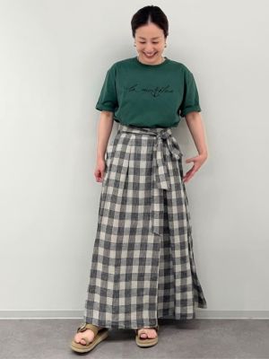 美品！ヒューマンウーマン！麻チェックボリュームスカート human woman(ヒューマン ウーマン)の◇麻チェックボリューム