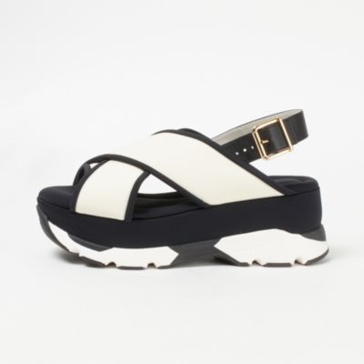 MARNI マルニ 18AW イタリア製 FUR WEDGE SANDAL ウエッジソールファーサンダル 37(24cm) DK.NAVY/KHAKI シューズ【新古品】【MARNI】約95cmヒール高