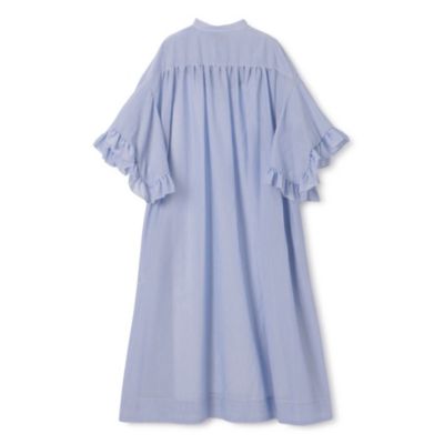 Pale Jute ブルーワンピース Pale Jute Petal frill one-piecesax stripe - Pale Jute