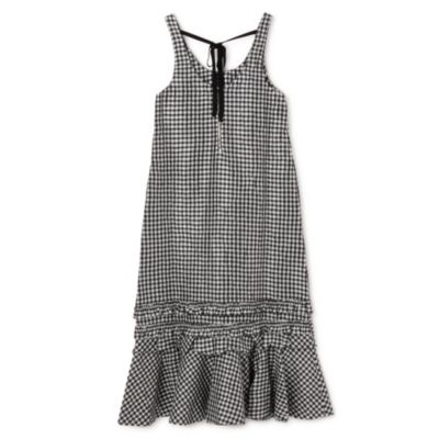 GANNI(ガニー)のCrinkled Taffeta Check U－neck Long Dress通販