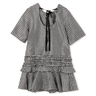 GANNI(ガニー)のCrinkled Taffeta Check Open Back Mini Dress通販